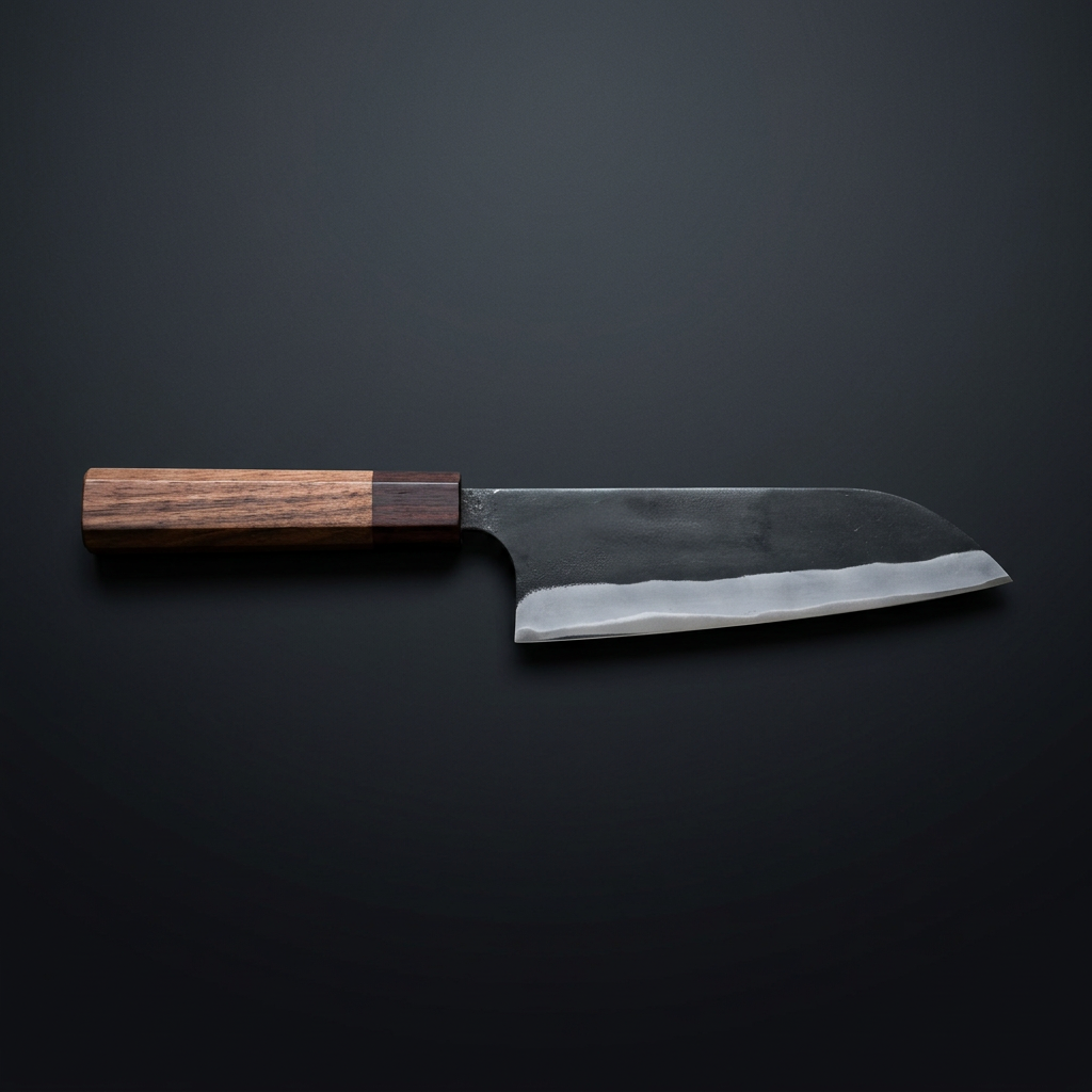 Hand-forged santoku knife with walnut and rosewood handle