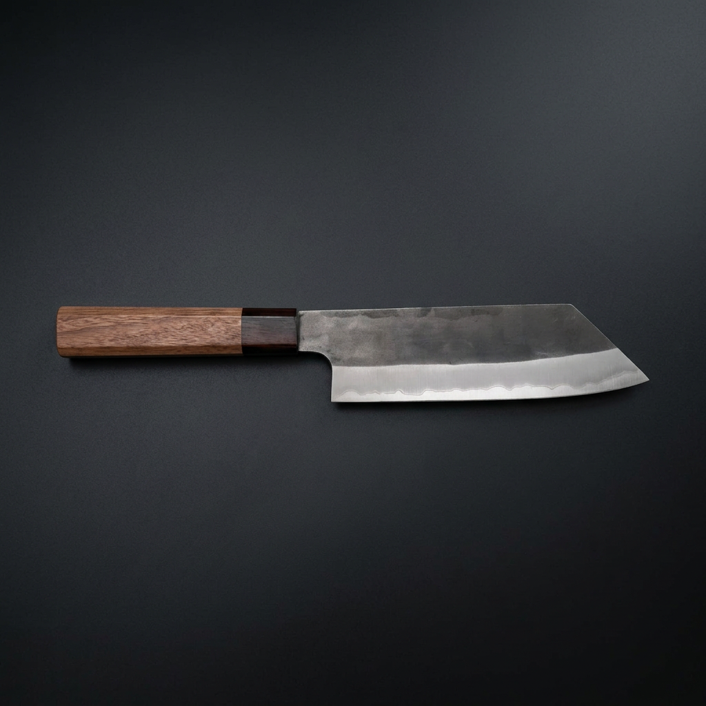 Hand-forged Bunka kitchen knife with walnut and rosewood handle