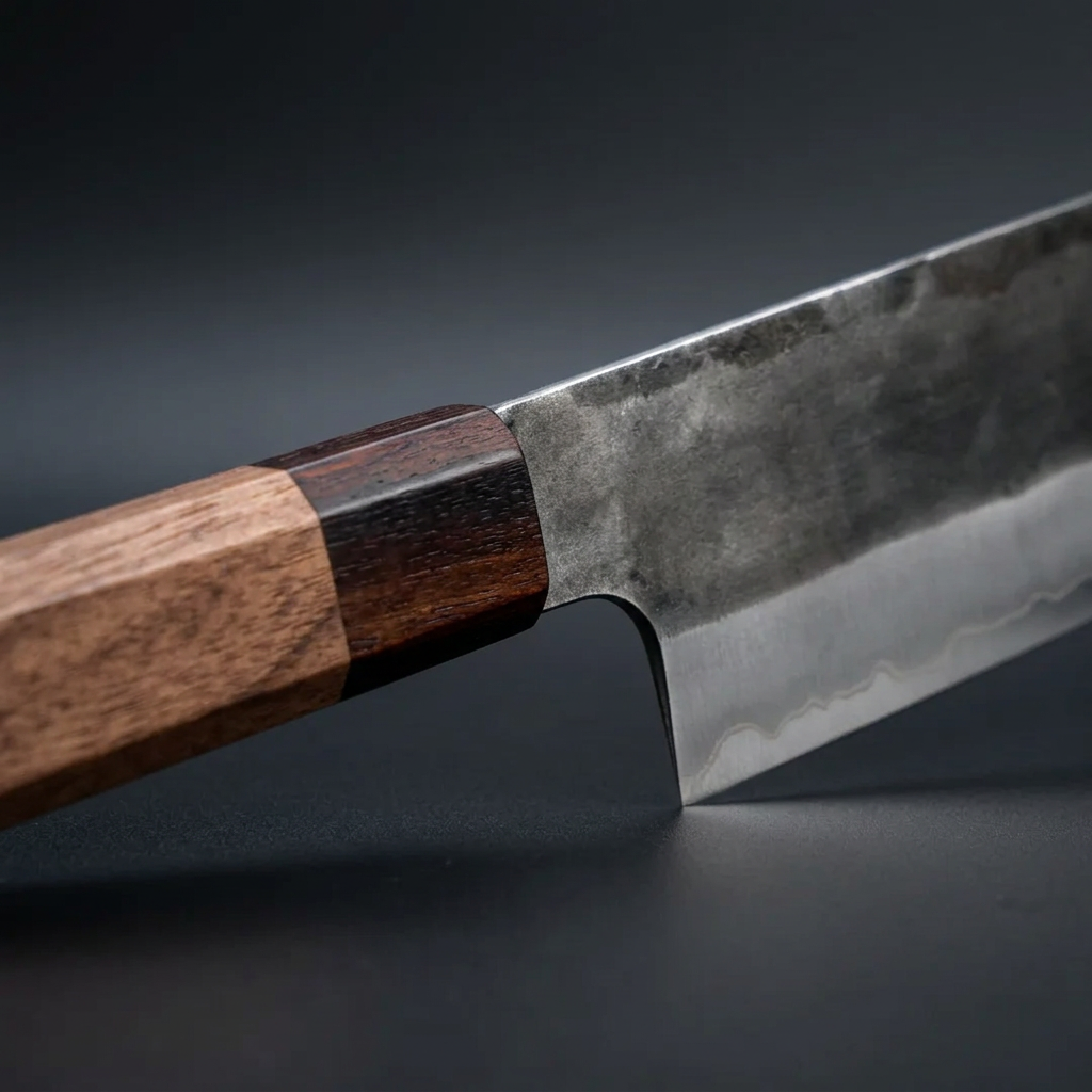 Hand-forged Bunka knife, walnut and rosewood handle, view 3