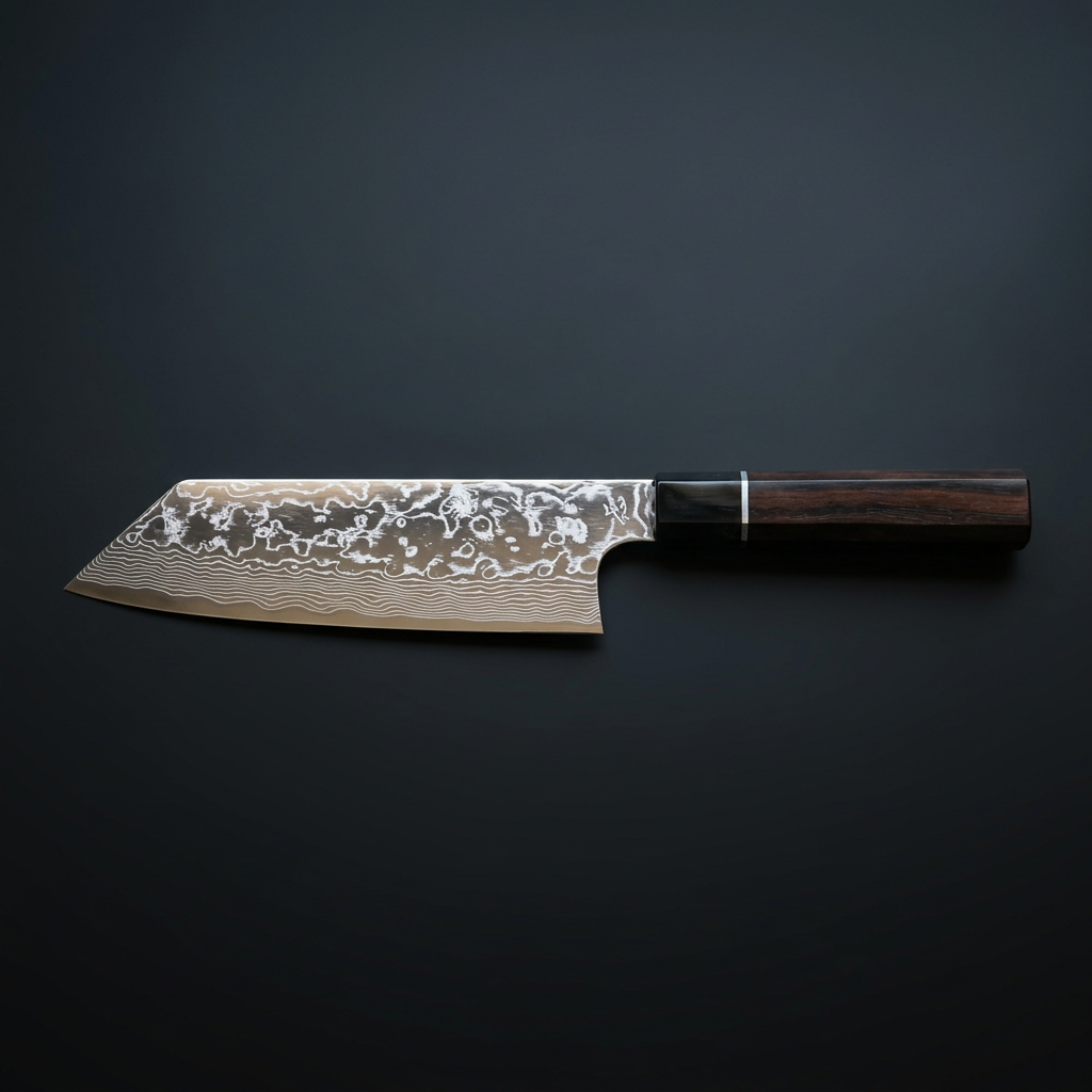 Hand-forged Bunka knife, rosewood and buffalo horn handle, view 2