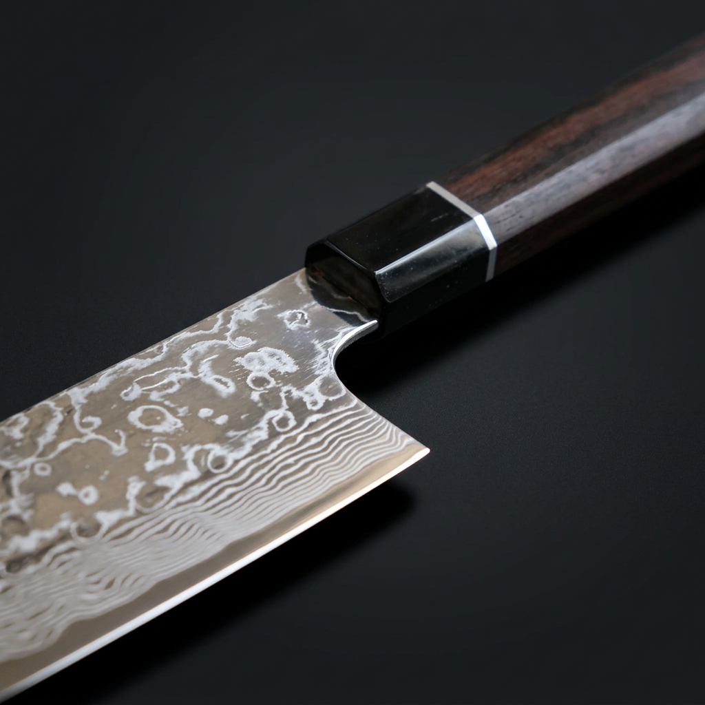 Hand-forged Bunka knife, rosewood and buffalo horn handle, view 3