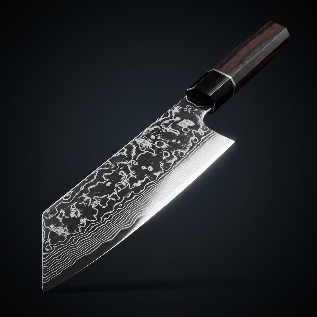 Hand-forged Bunka knife, rosewood and buffalo horn handle, view 5