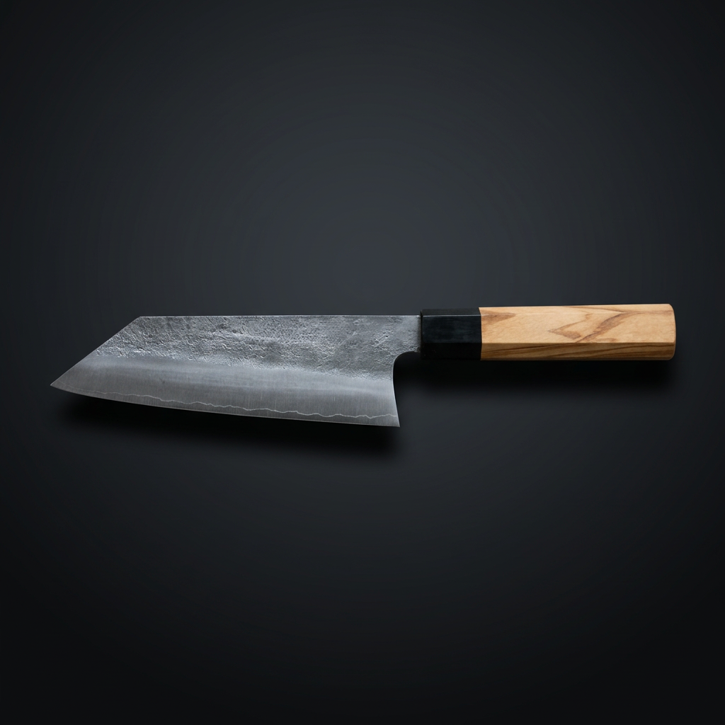 Hand-forged Bunka kitchen knife with olive wood and horn handle