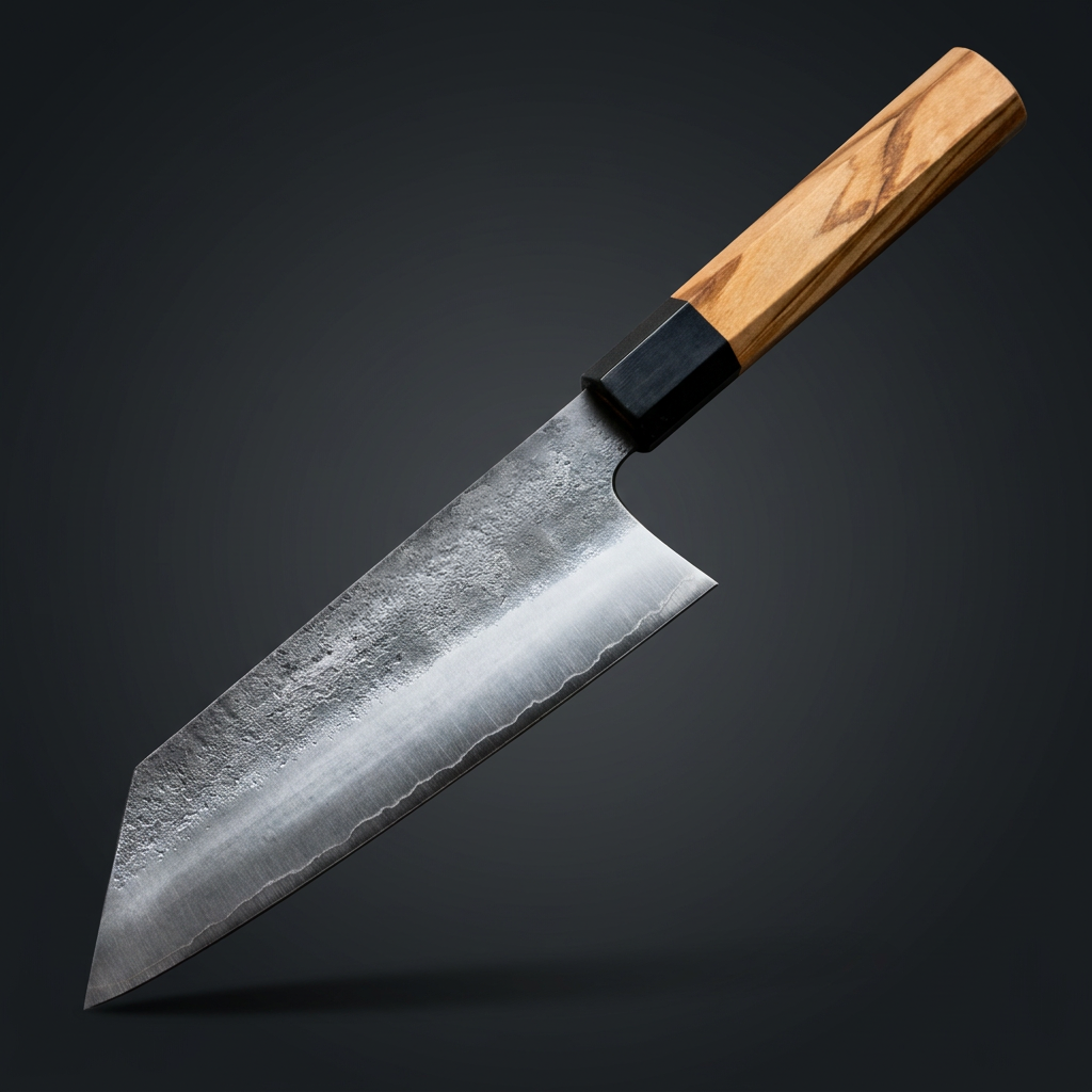 Hand-forged Bunka knife, olive wood and horn handle, view 3
