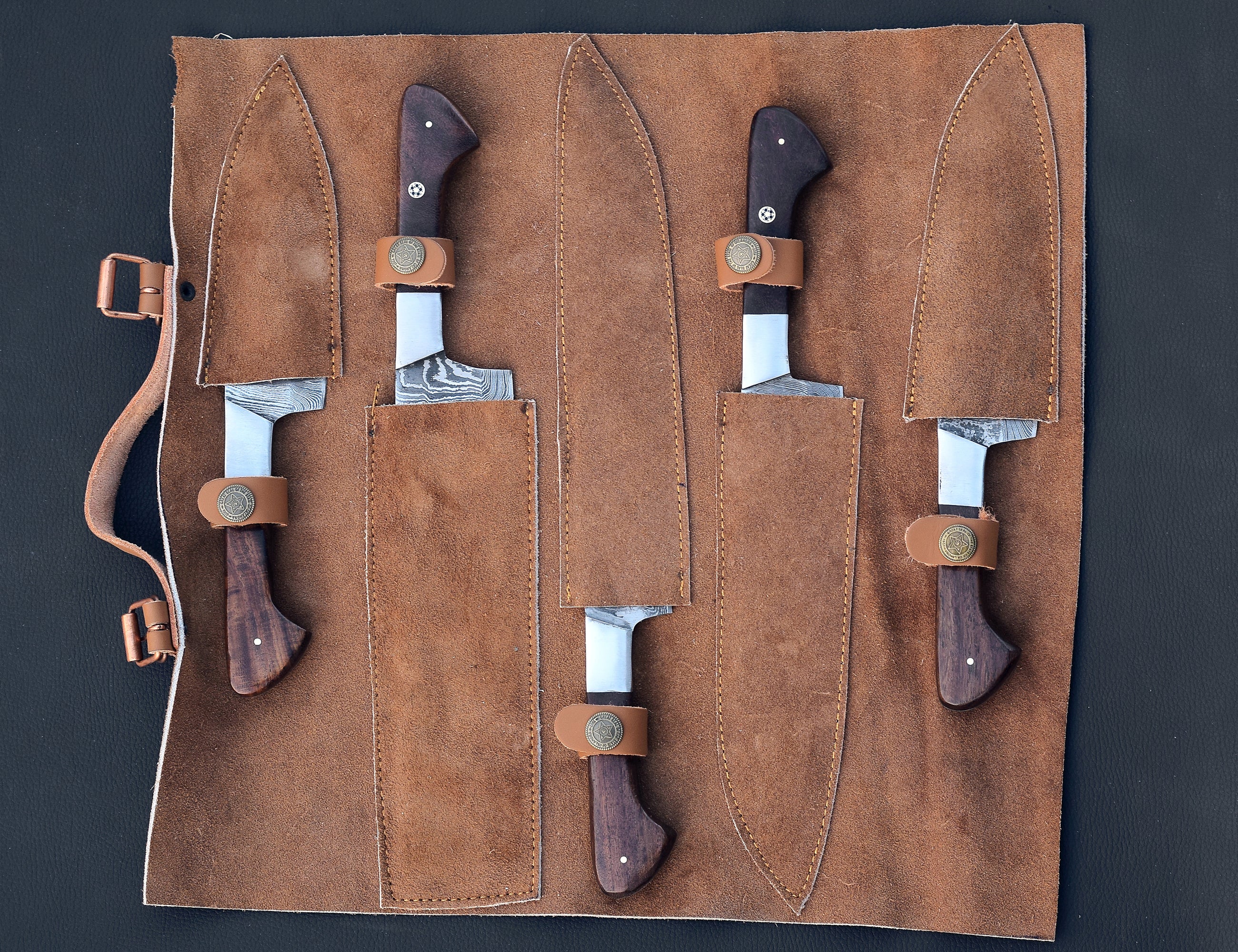 Mahogany Reserve 5-piece Damascus chef knife set with mahogany handles