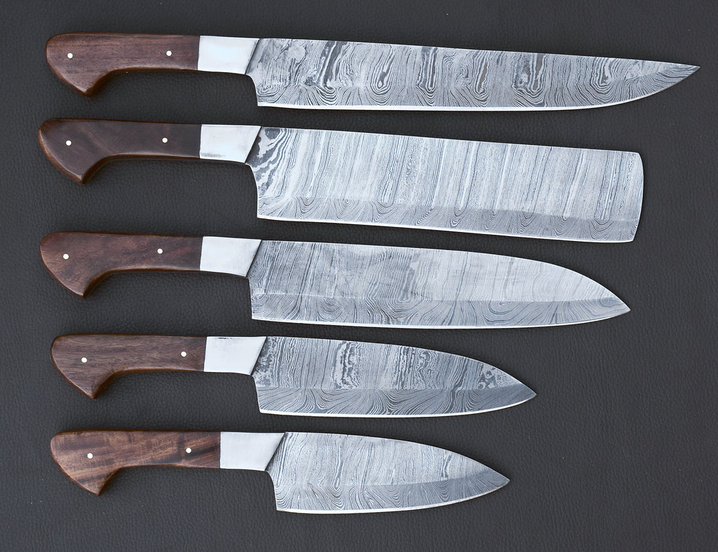 Mahogany Reserve 5-piece Damascus chef knife set with mahogany handles