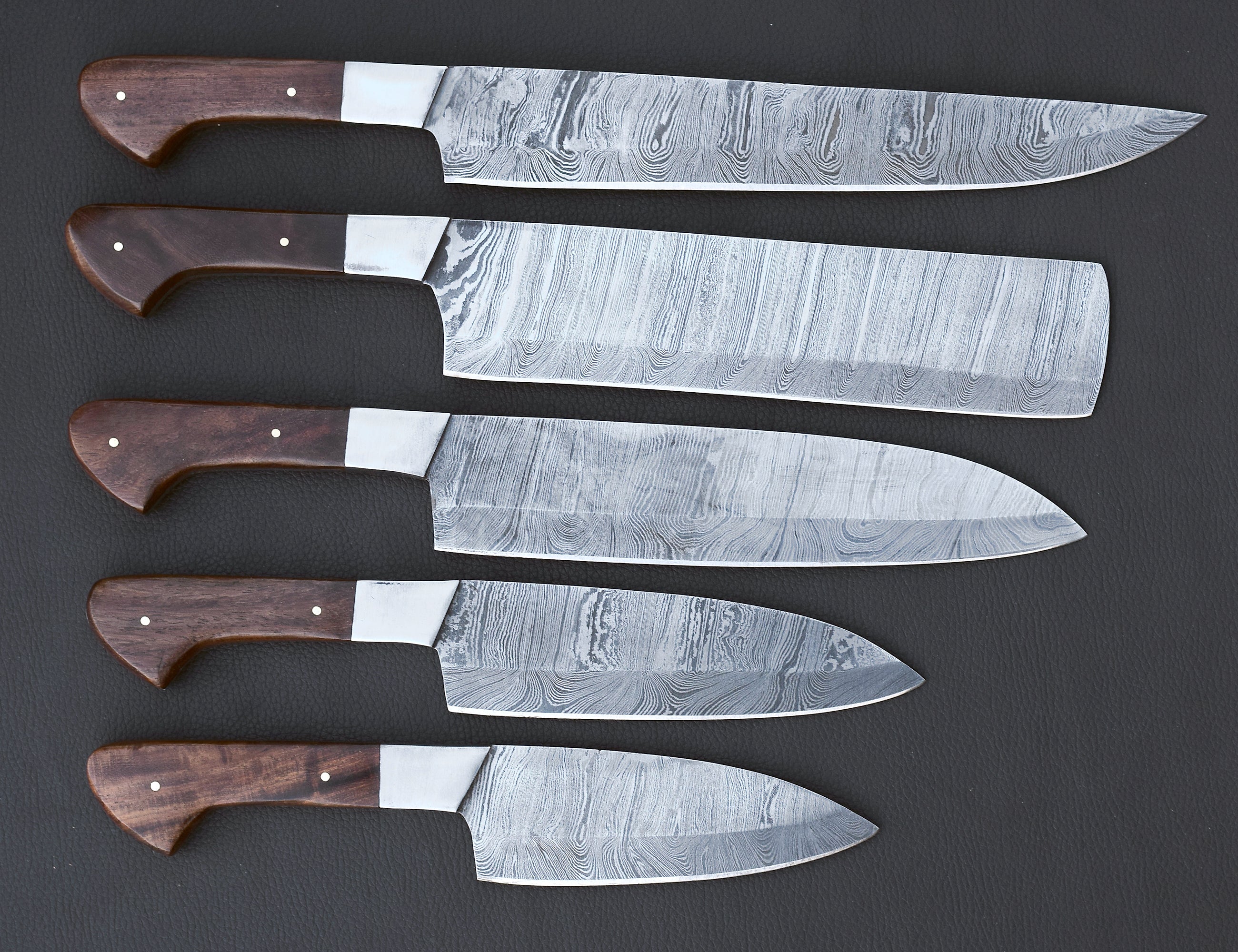 Mahogany Reserve 5-piece Damascus chef knife set with mahogany handles