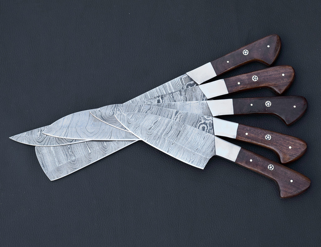 Mahogany Reserve 5-piece Damascus chef knife set with mahogany handles