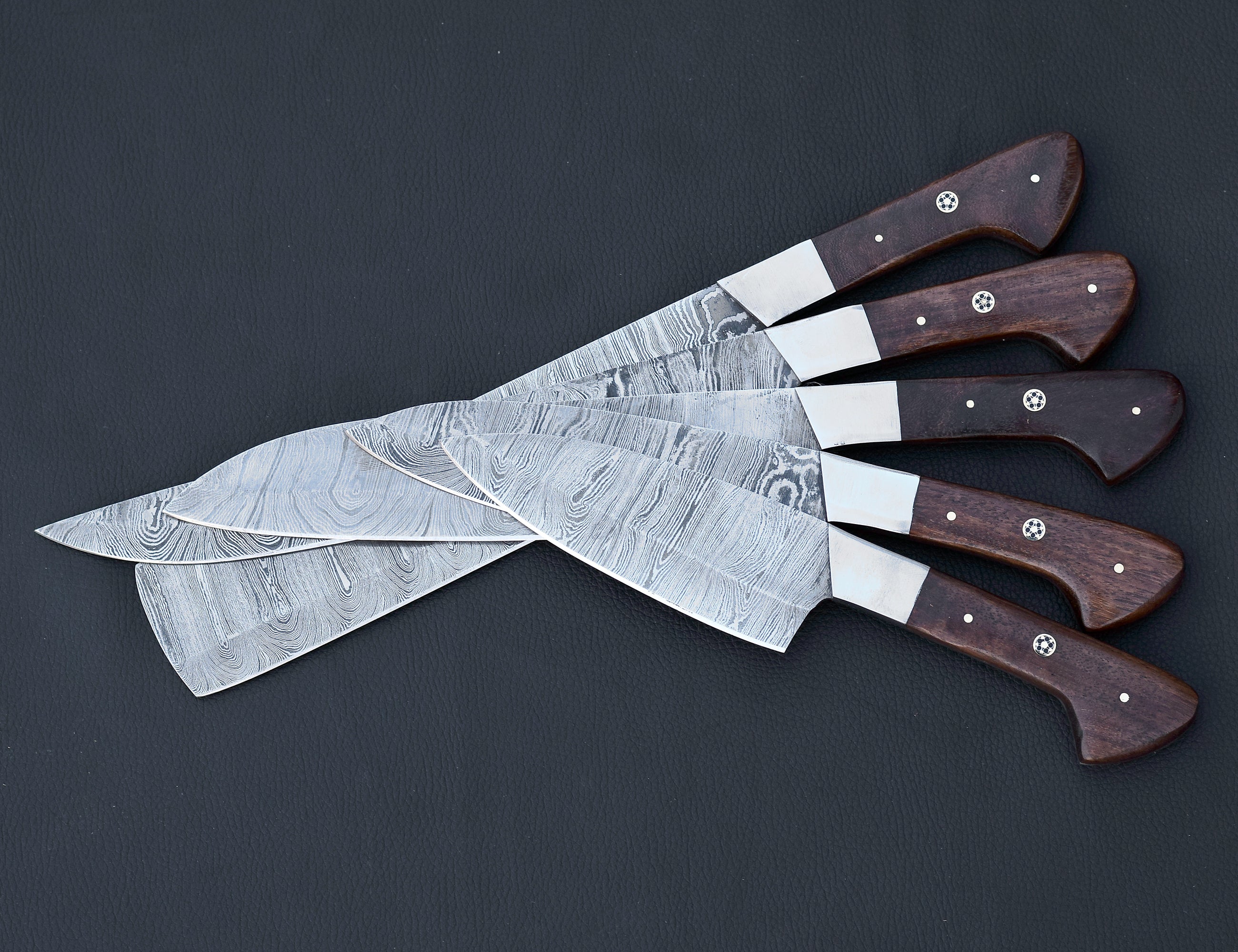 Mahogany Reserve 5-piece Damascus chef knife set with mahogany handles
