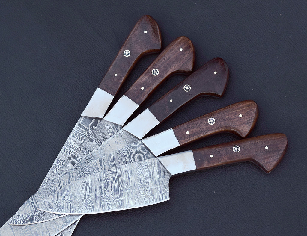 Mahogany Reserve 5-piece Damascus chef knife set with mahogany handles