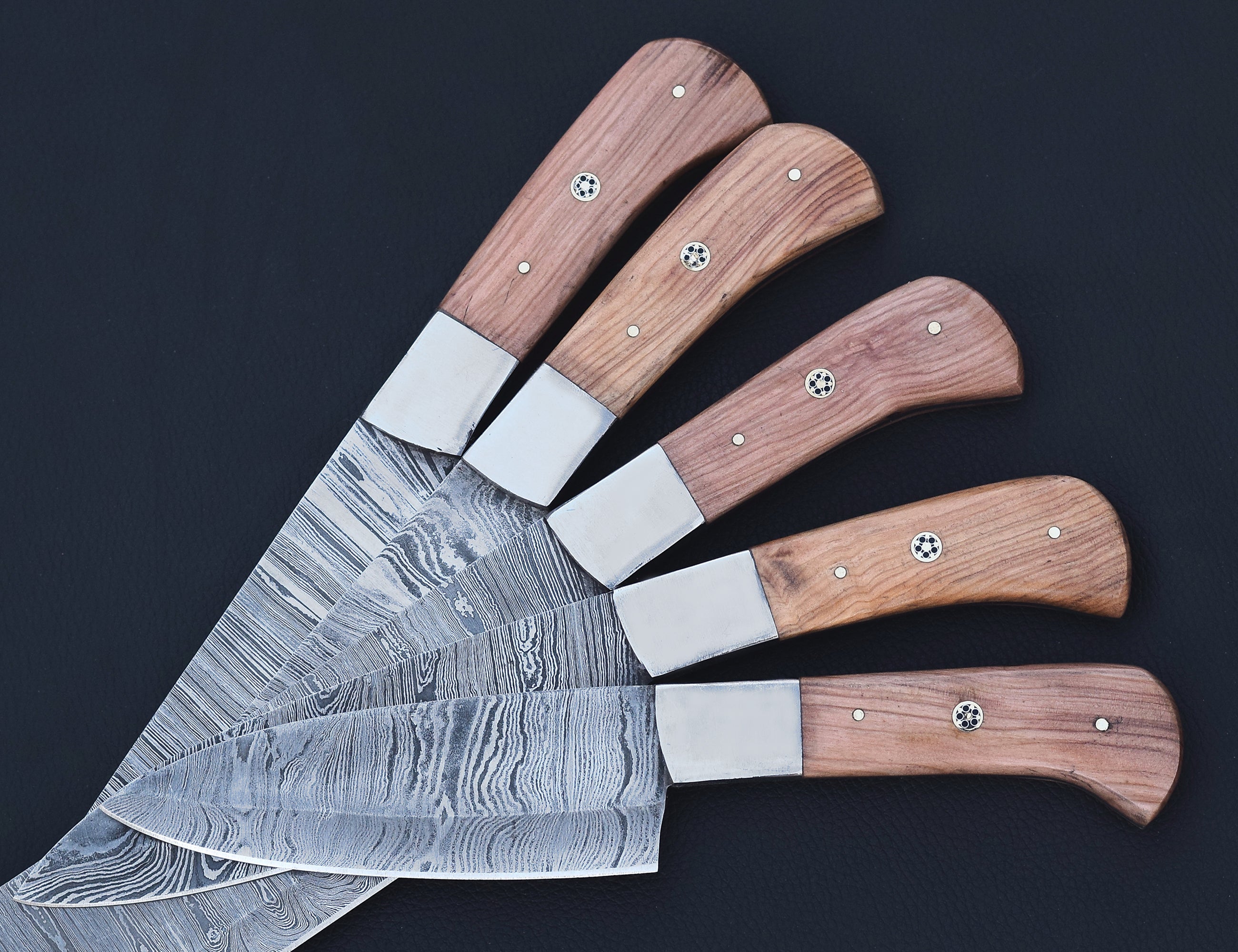Sunwood Damascus chef knife set with light honey wood handles