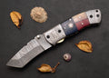 Prairie Tricolor Damascus folding EDC knife with tri-colour handle