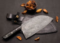Forge Cleaver Damascus kitchen cleaver with leather sheath