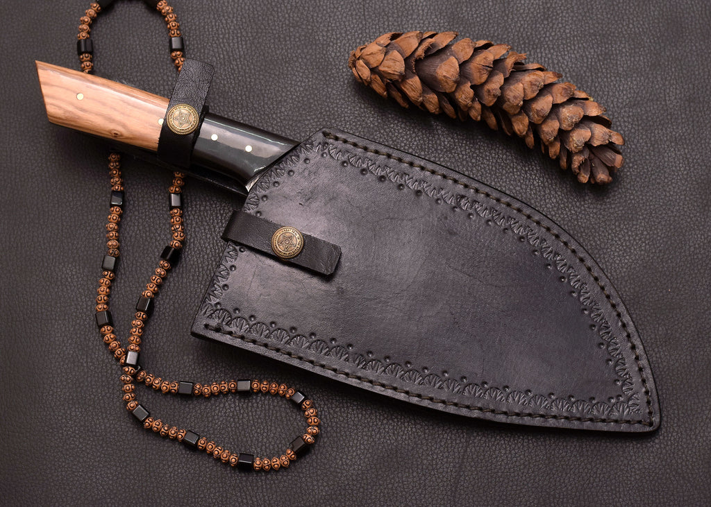 Forge Cleaver Damascus kitchen cleaver with leather sheath