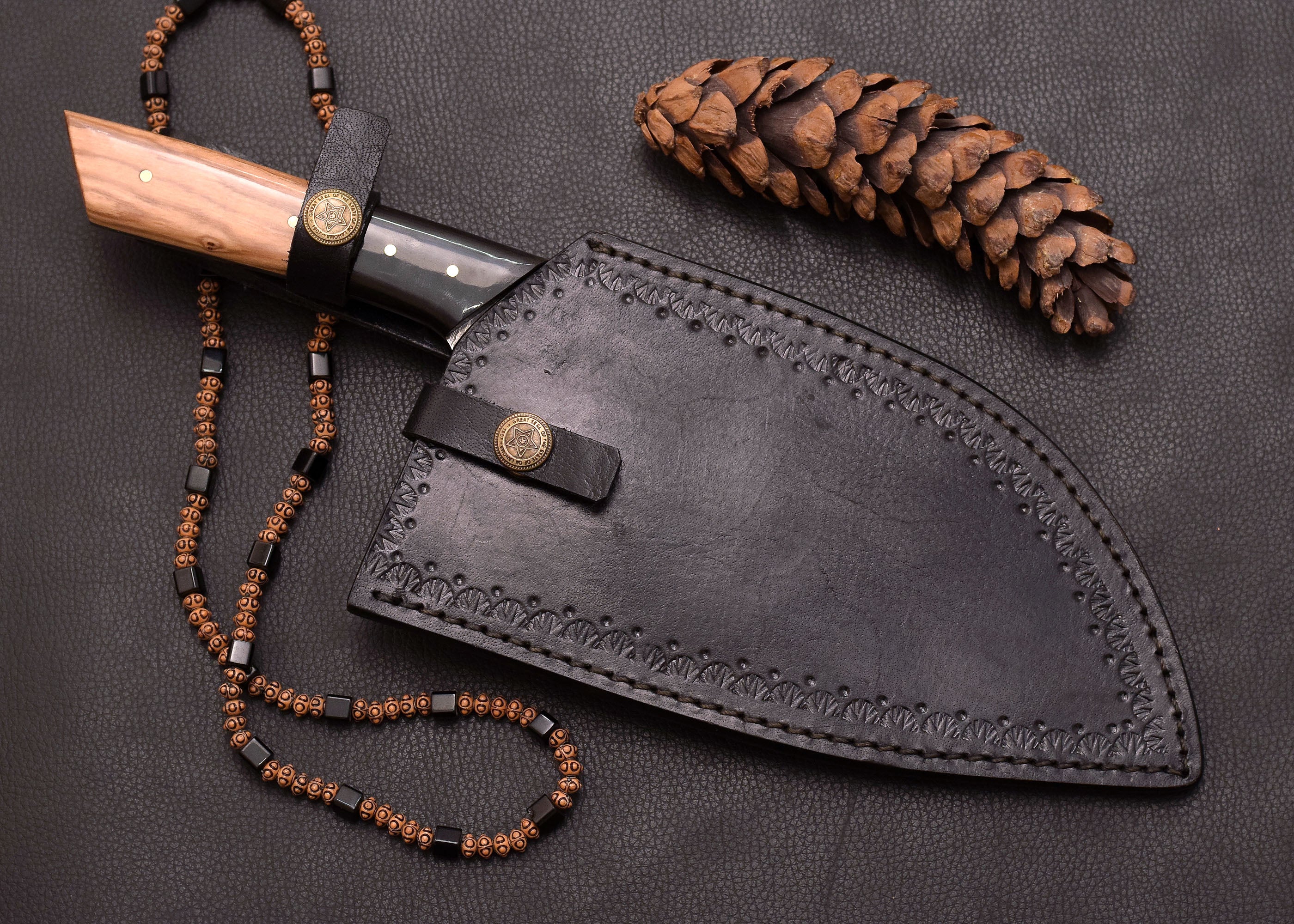 Forge Cleaver Damascus kitchen cleaver with leather sheath
