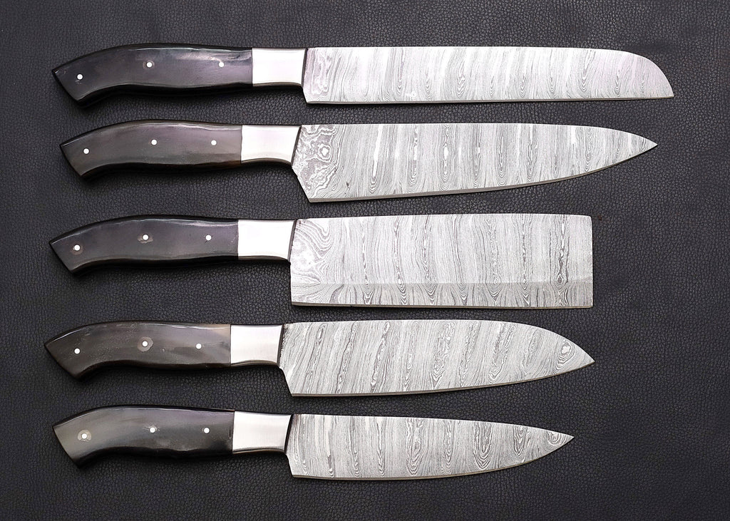 Shadowhorn 5-piece Damascus chef knife set with buffalo horn handles