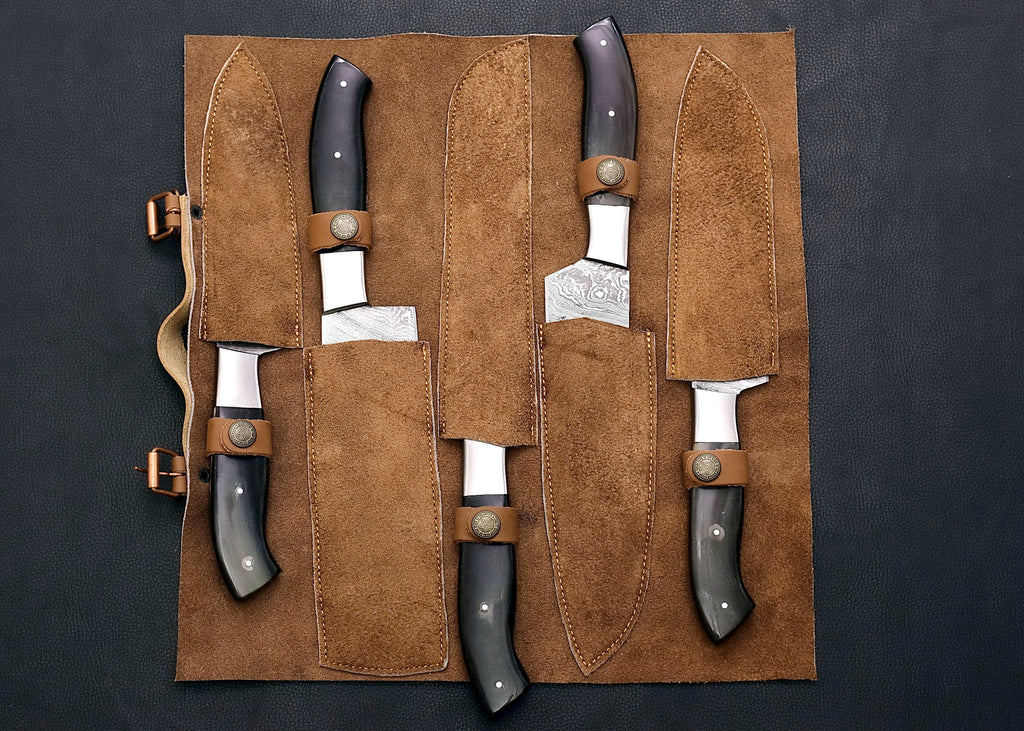 Shadowhorn 5-piece Damascus chef knife set with buffalo horn handles