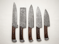 Scaleforge 5-piece Damascus chef knife set with rosewood steel-cap handles