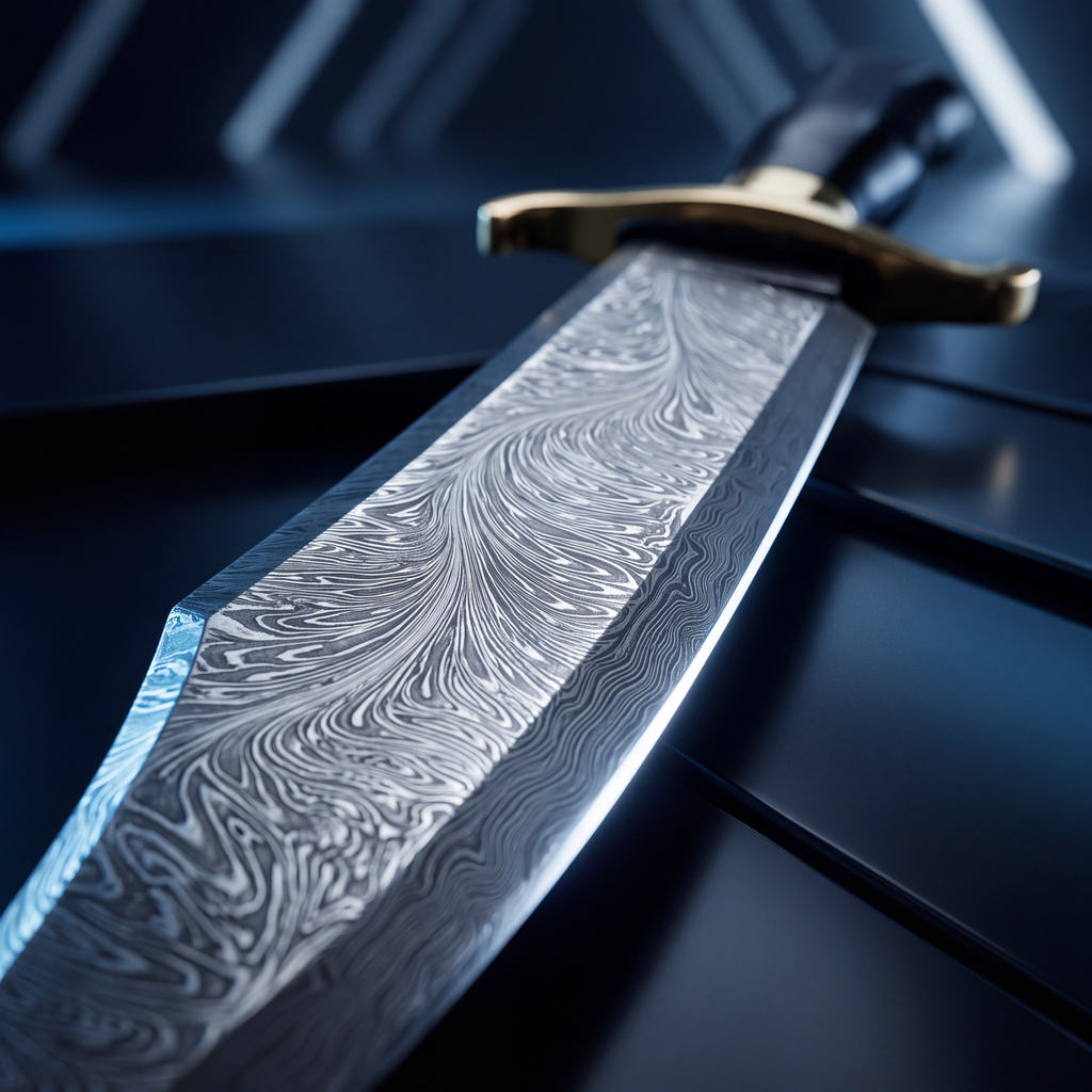 Damascus Steel Bowie Knife — Pakka Wood & Brass Handle