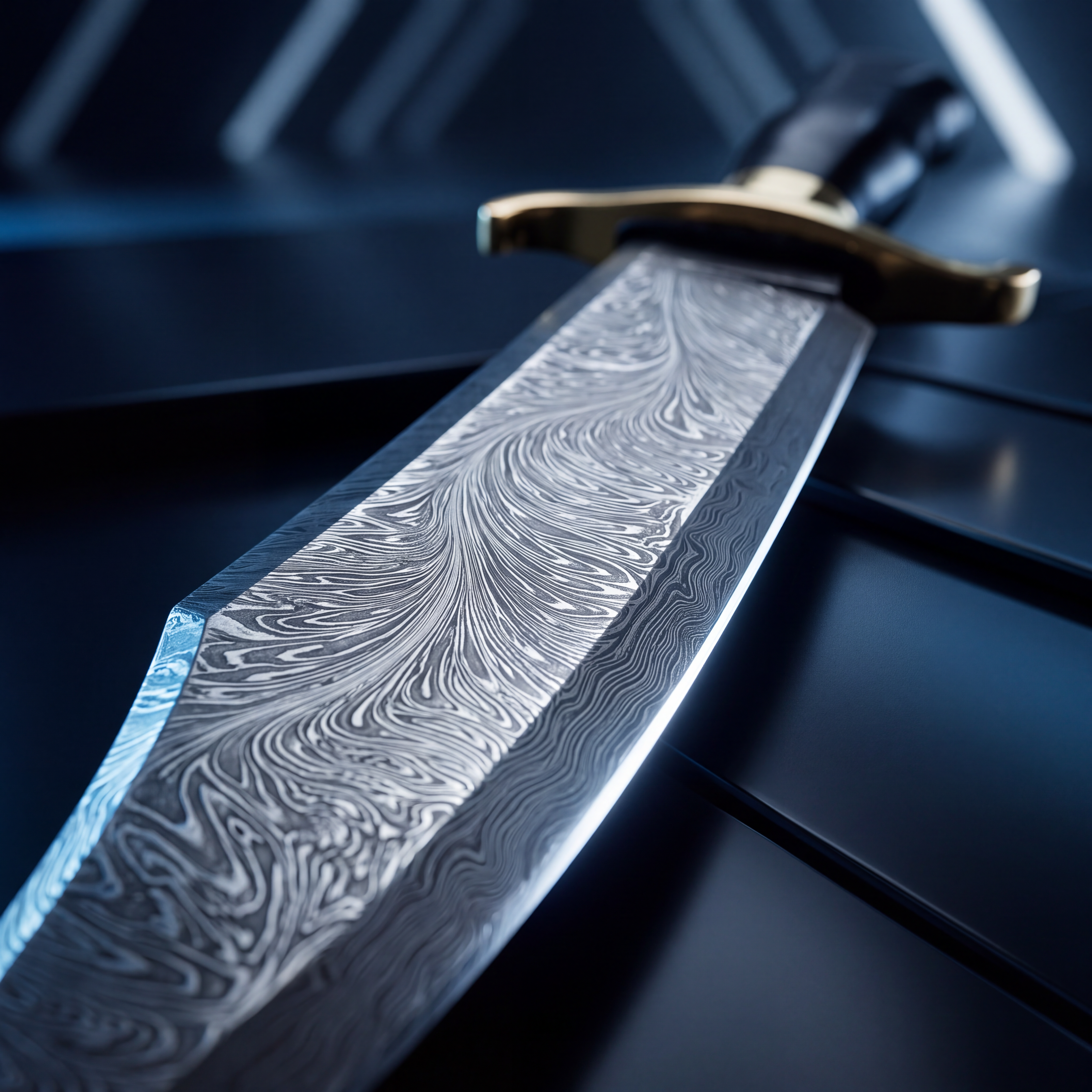Damascus Steel Bowie Knife — Pakka Wood & Brass Handle