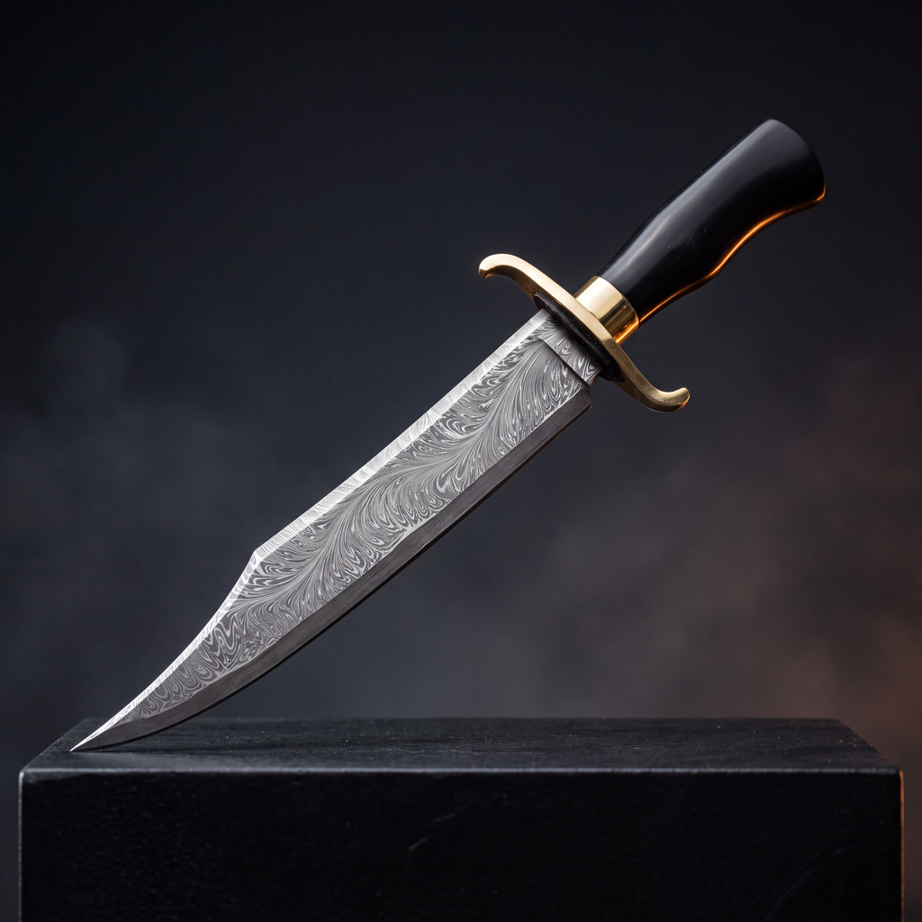 Damascus Steel Bowie Knife — Pakka Wood & Brass Handle