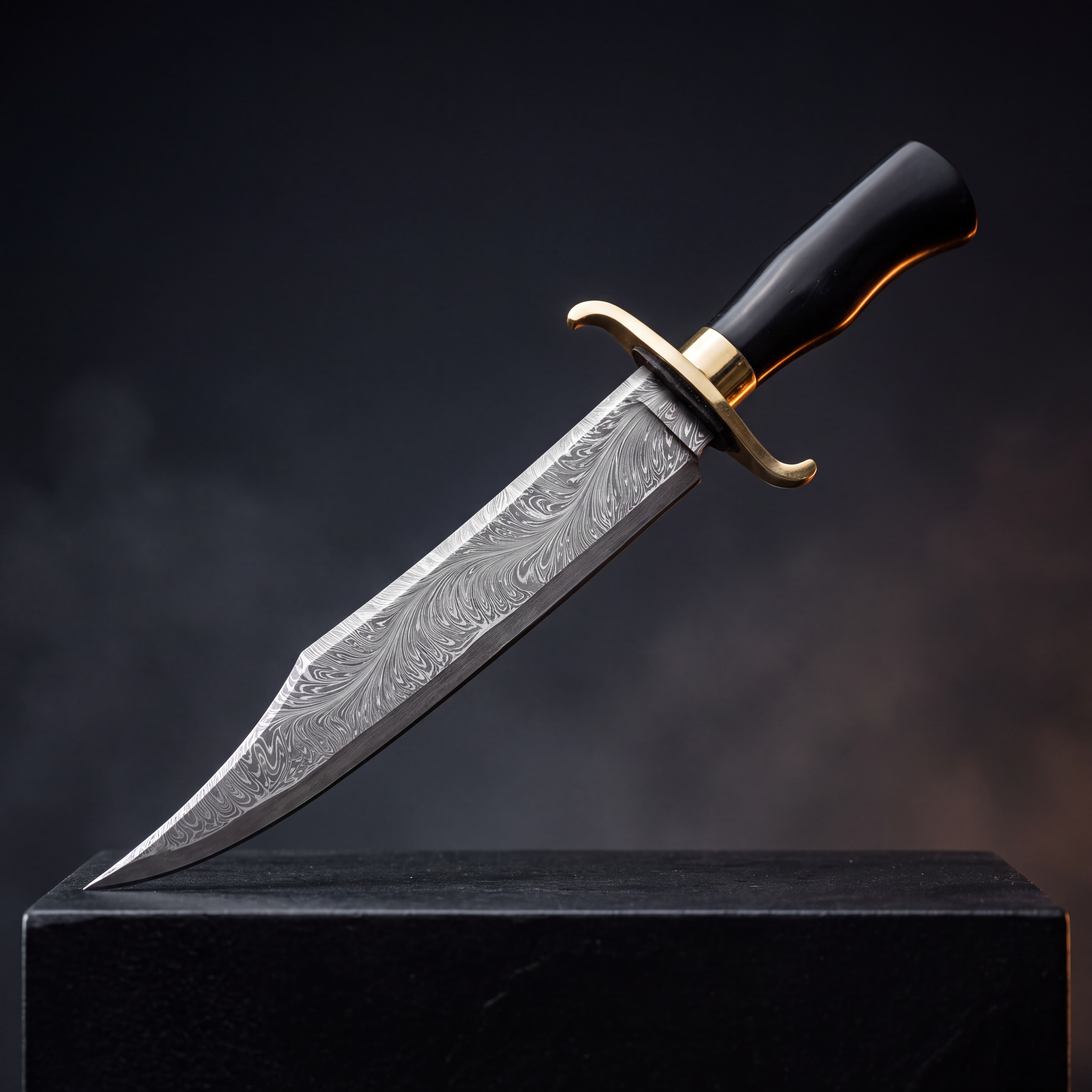 Damascus Steel Bowie Knife — Pakka Wood & Brass Handle