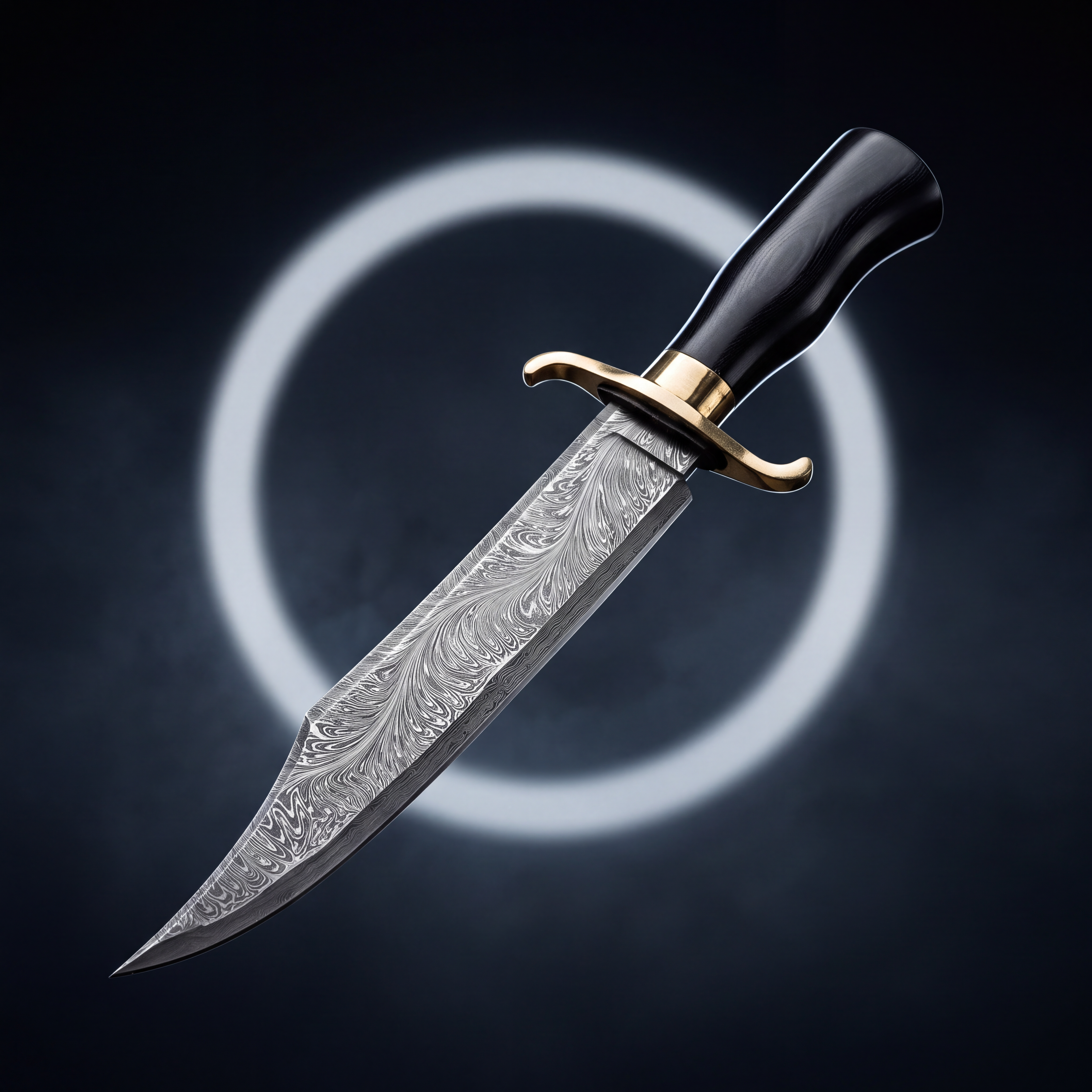 Damascus Steel Bowie Knife — Pakka Wood & Brass Handle