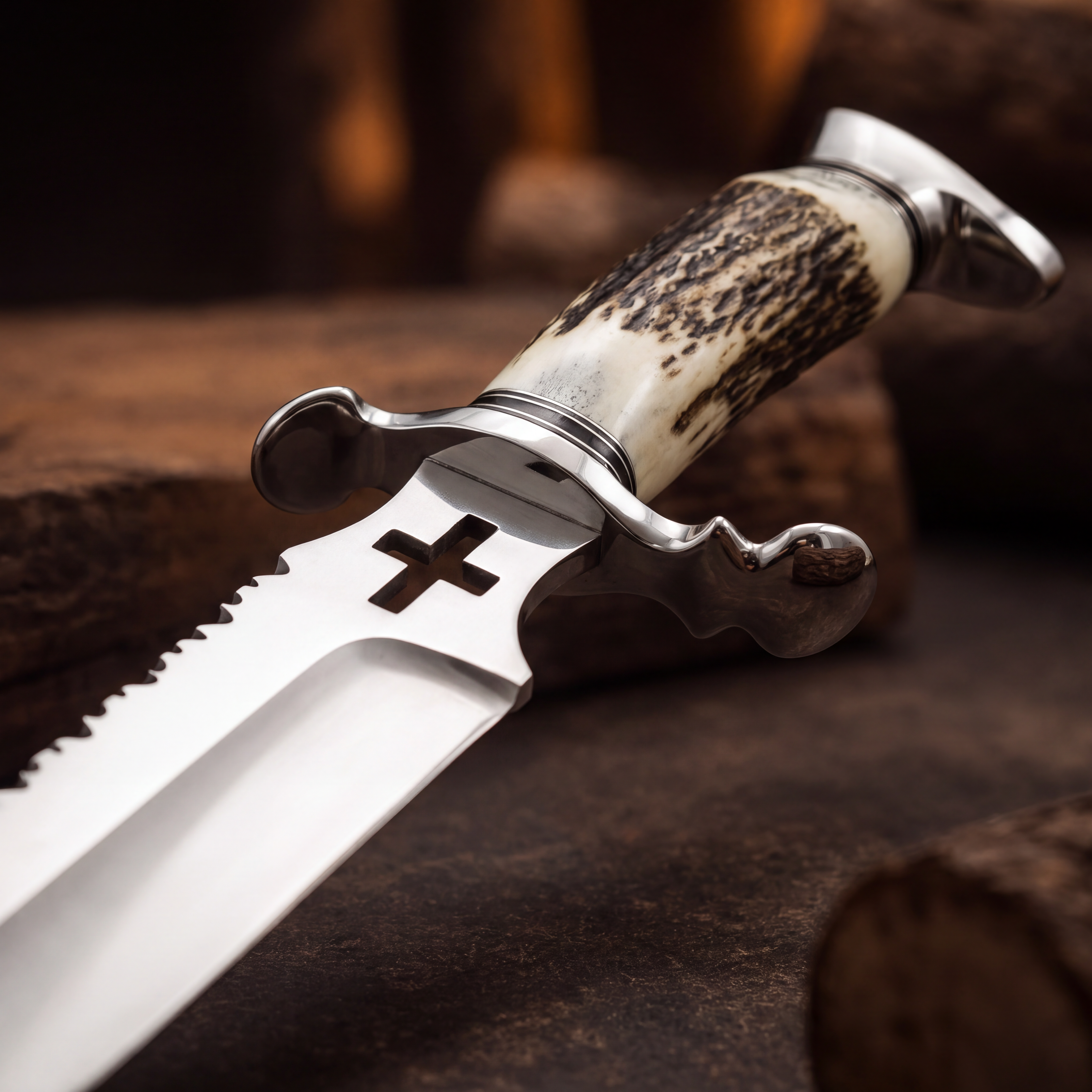 D2 Steel Bowie Knife — Stag Antler Handle