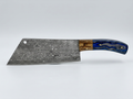 Mosaic Damascus Butcher Cleaver — Blue Resin Handle