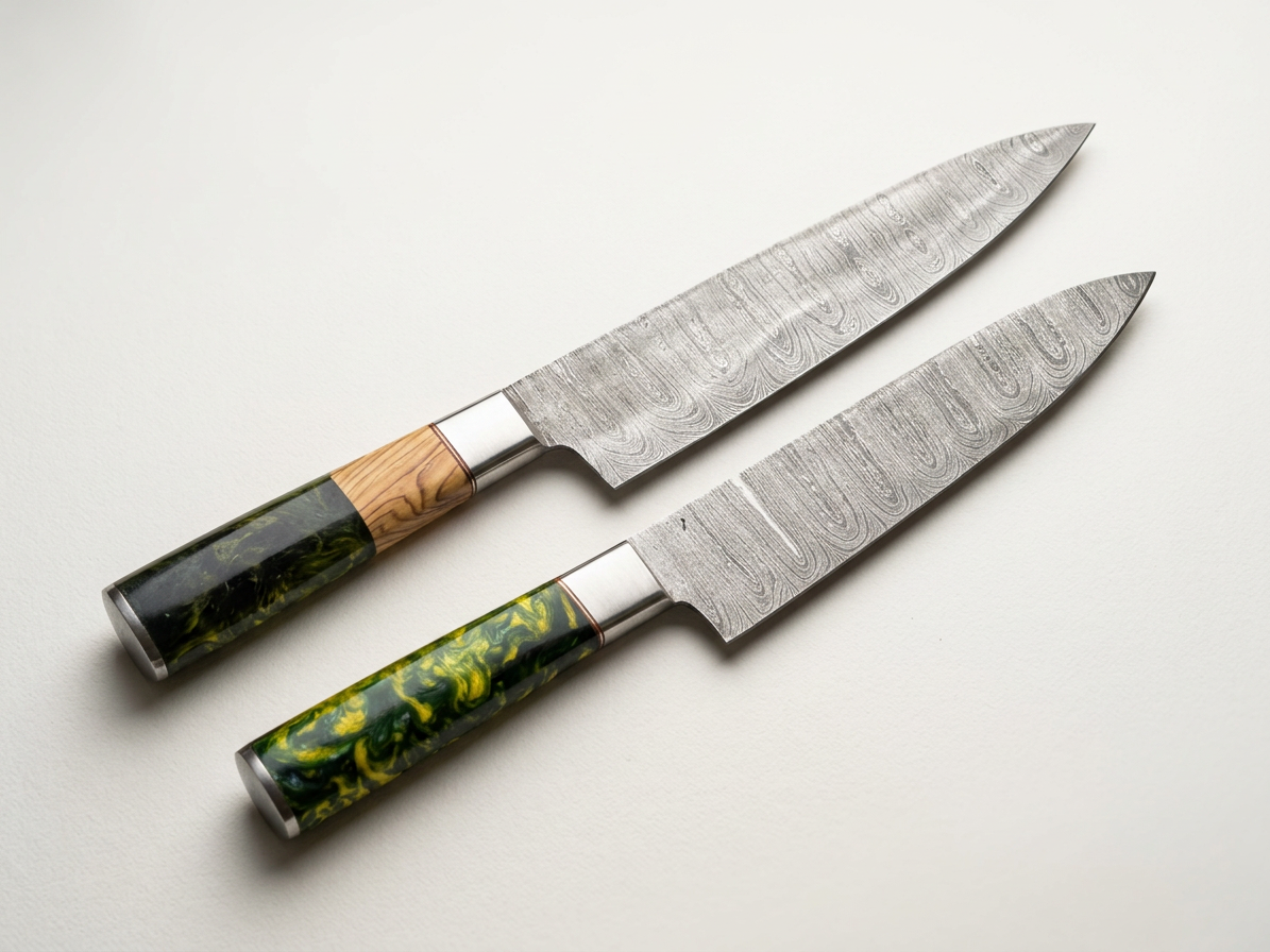 Verdant 2-Piece Damascus Chef Knife Set — Wood & Green Resin Handles
