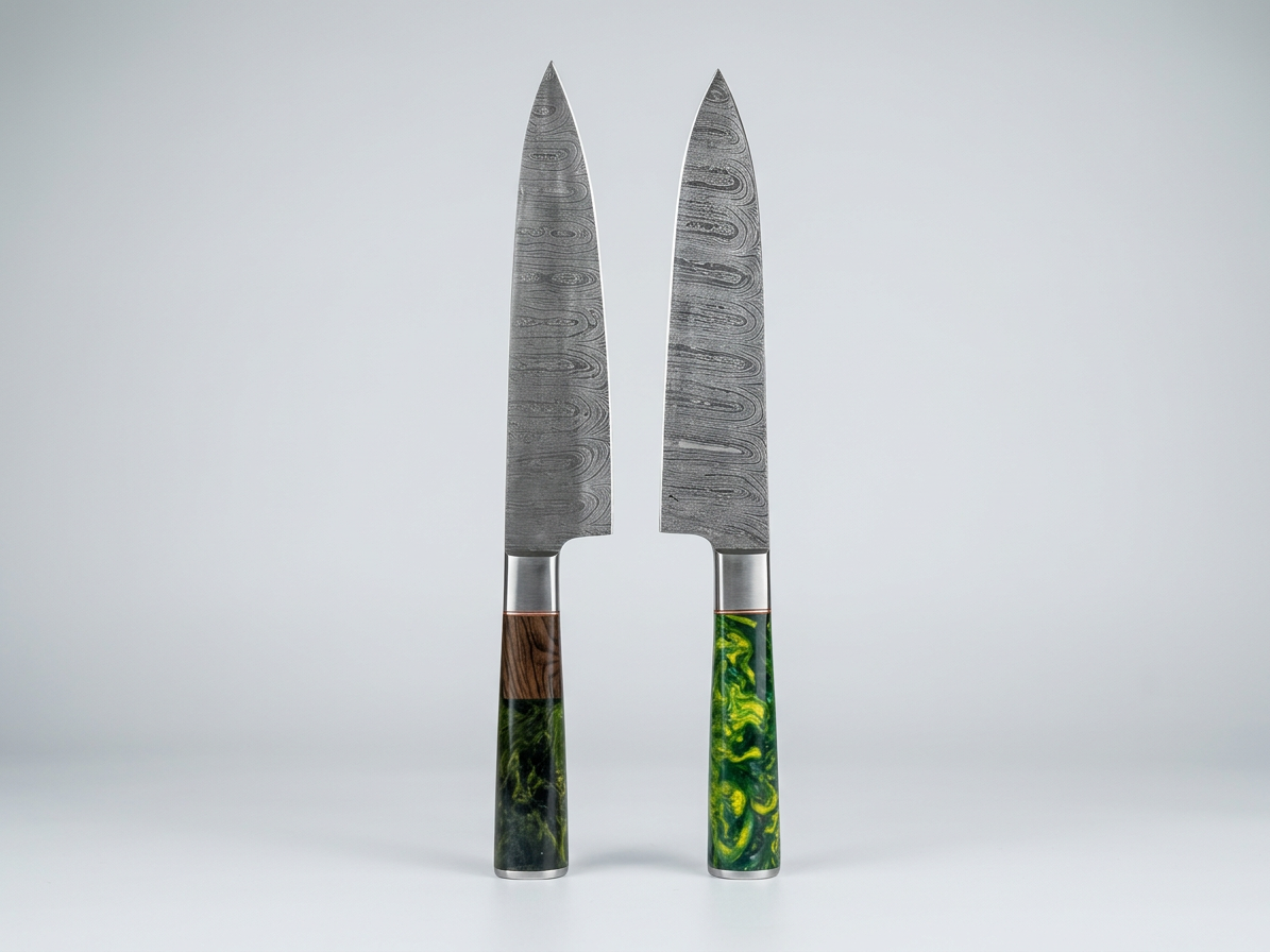 Verdant 2-Piece Damascus Chef Knife Set — Wood & Green Resin Handles