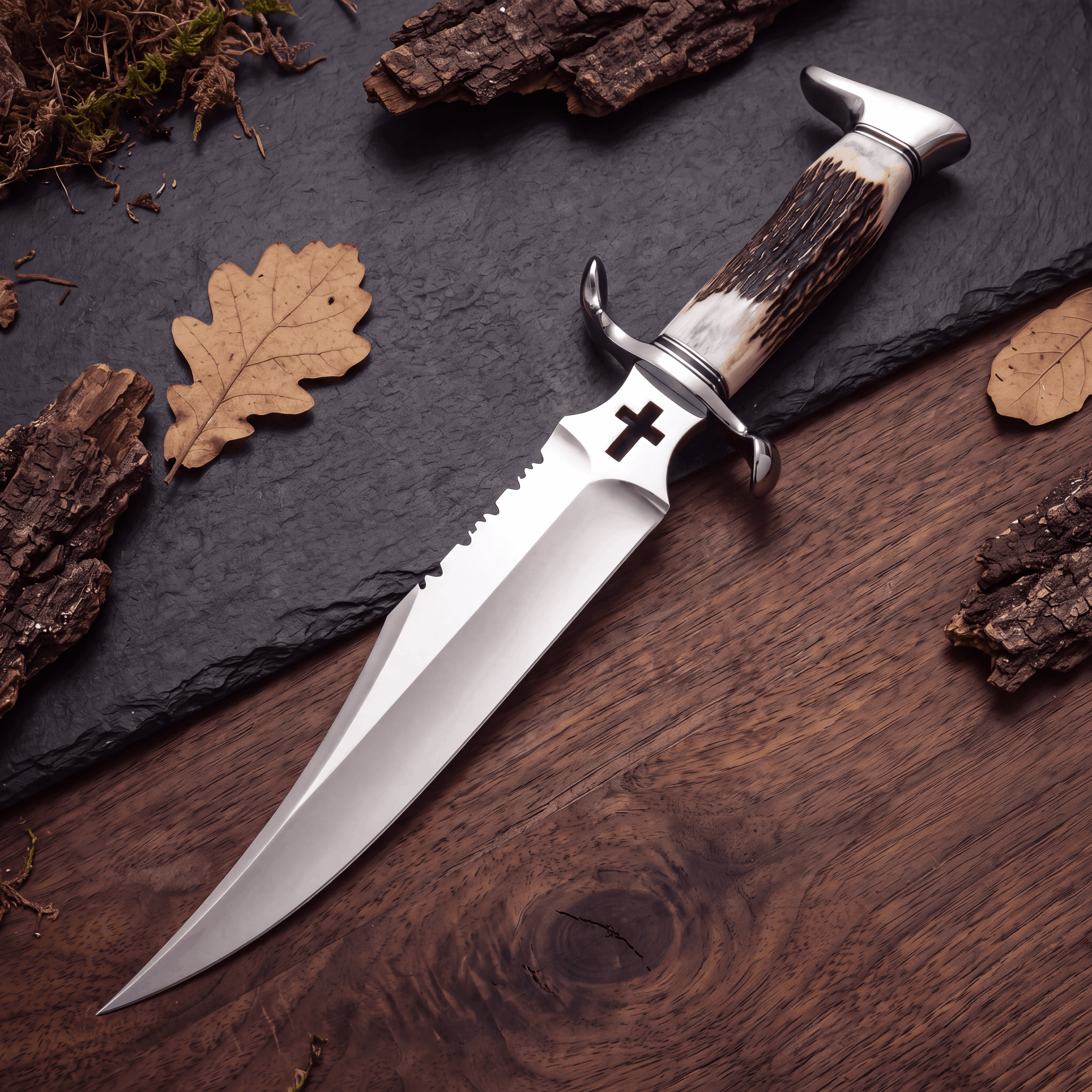 D2 Steel Bowie Knife — Stag Antler Handle
