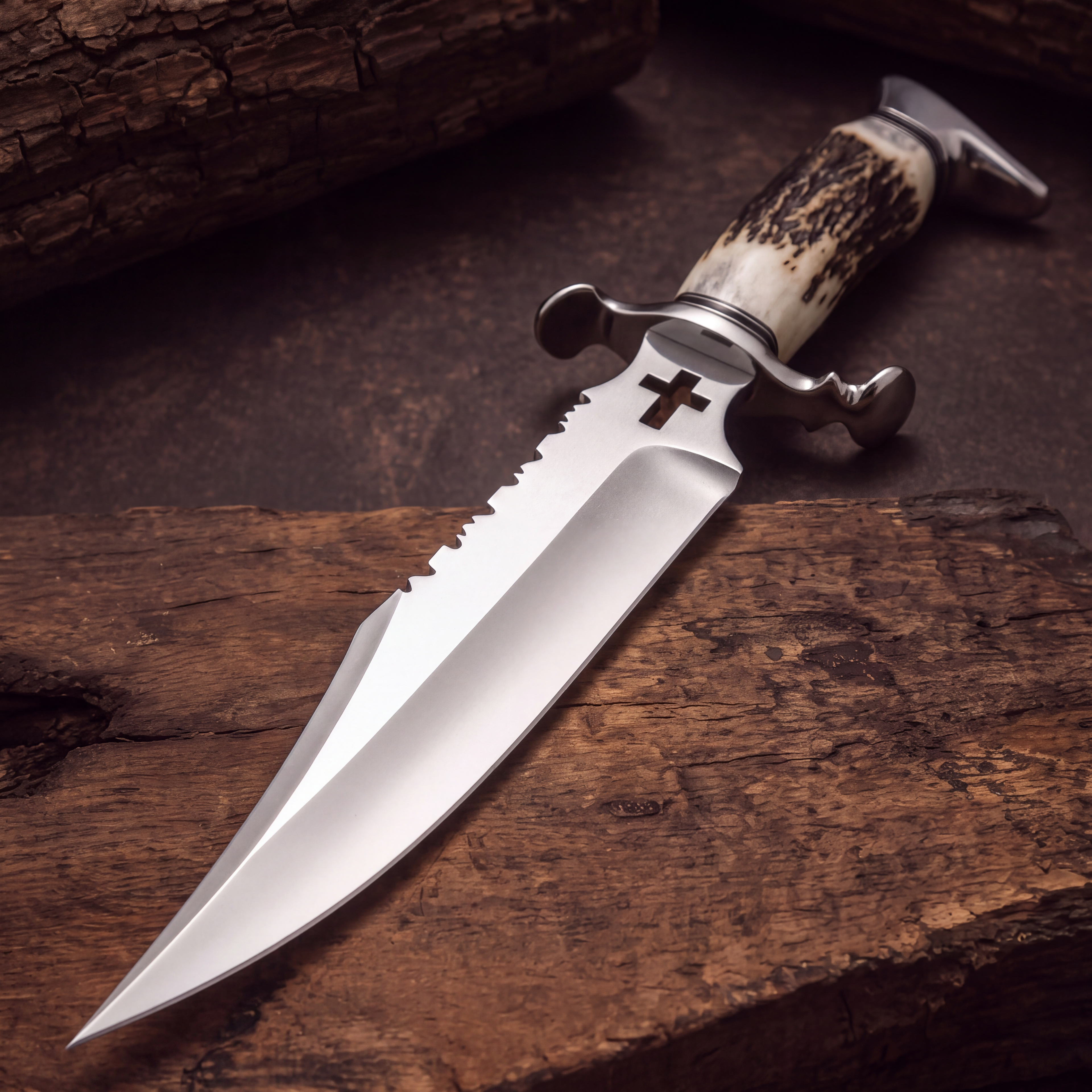 D2 Steel Bowie Knife — Stag Antler Handle