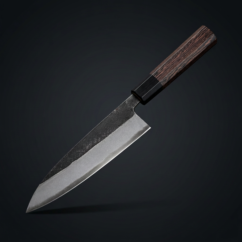Hand-forged Gyuto chef knife, wenge and horn handle, view 2