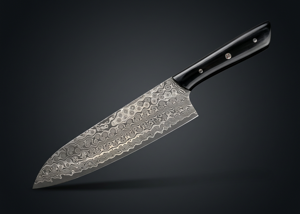 Hand-forged Gyuto chef knife, buffalo horn handle, view 4