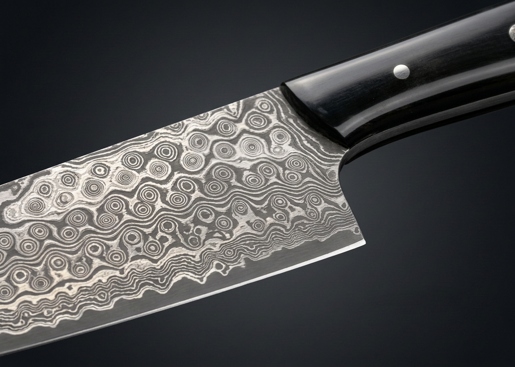 Hand-forged Gyuto chef knife, buffalo horn handle, view 3