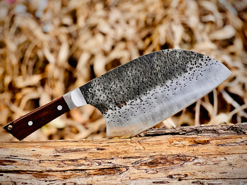 Hand-forged chef's cleaver with rosewood handle