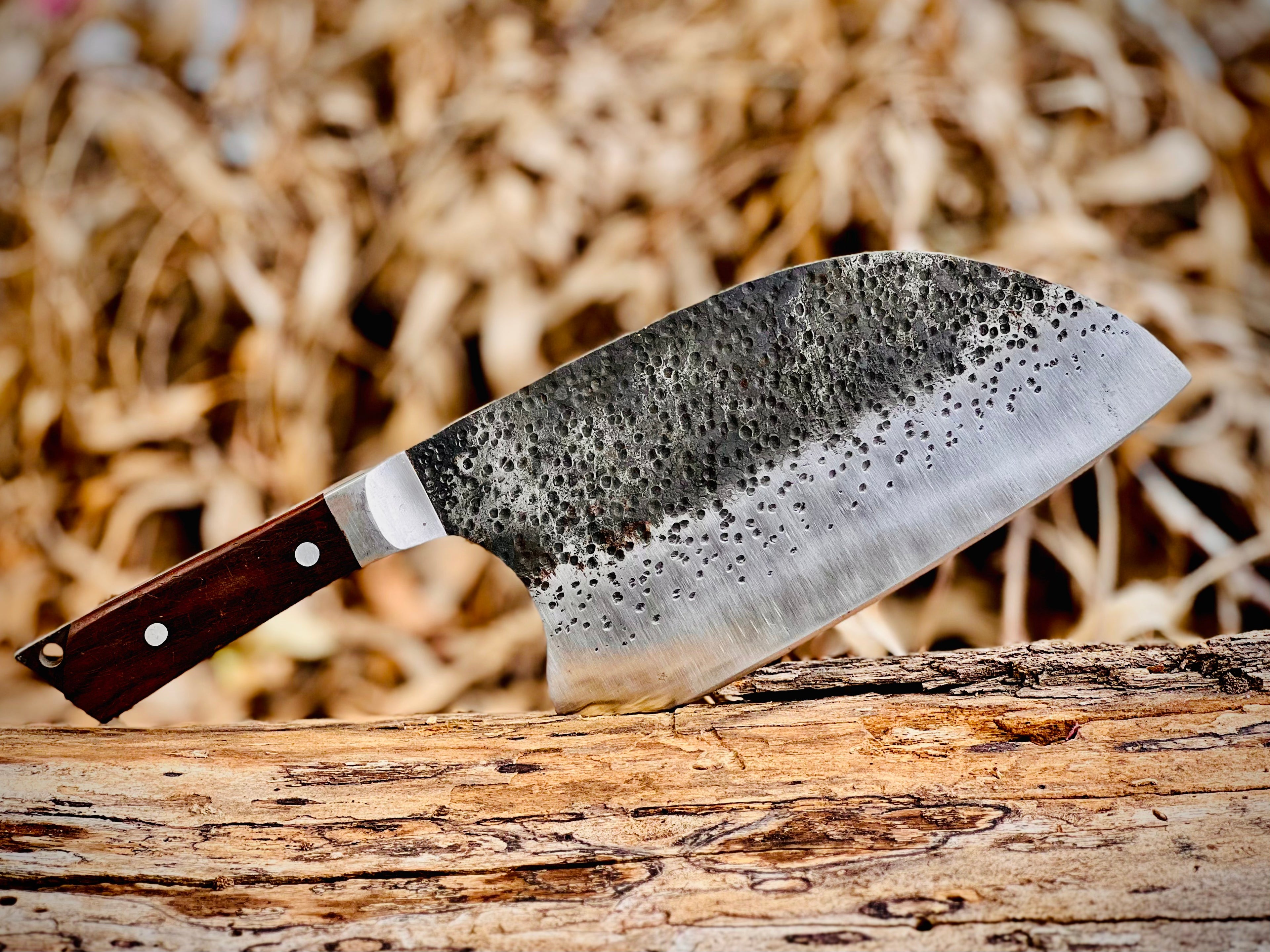 Hand-forged chef's cleaver with rosewood handle