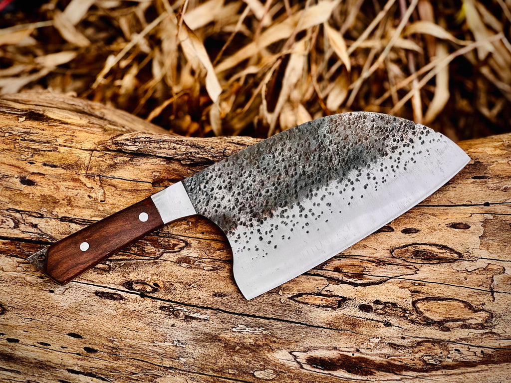 Hand-forged chef's cleaver with rosewood handle