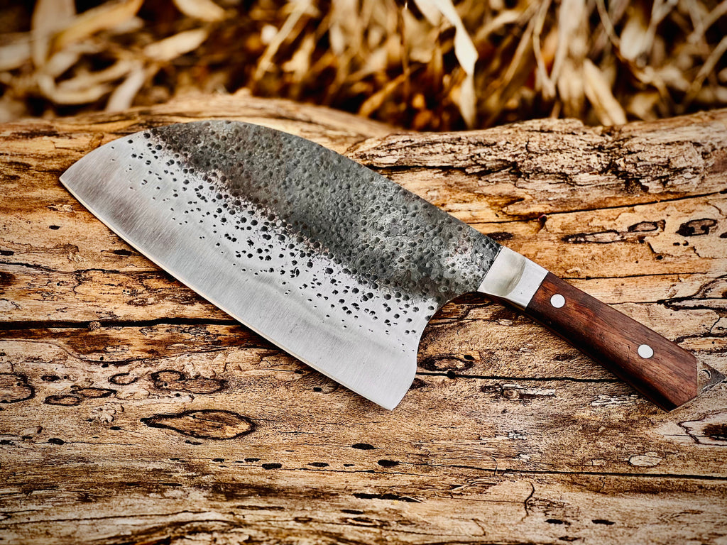 Hand-forged chef's cleaver with rosewood handle