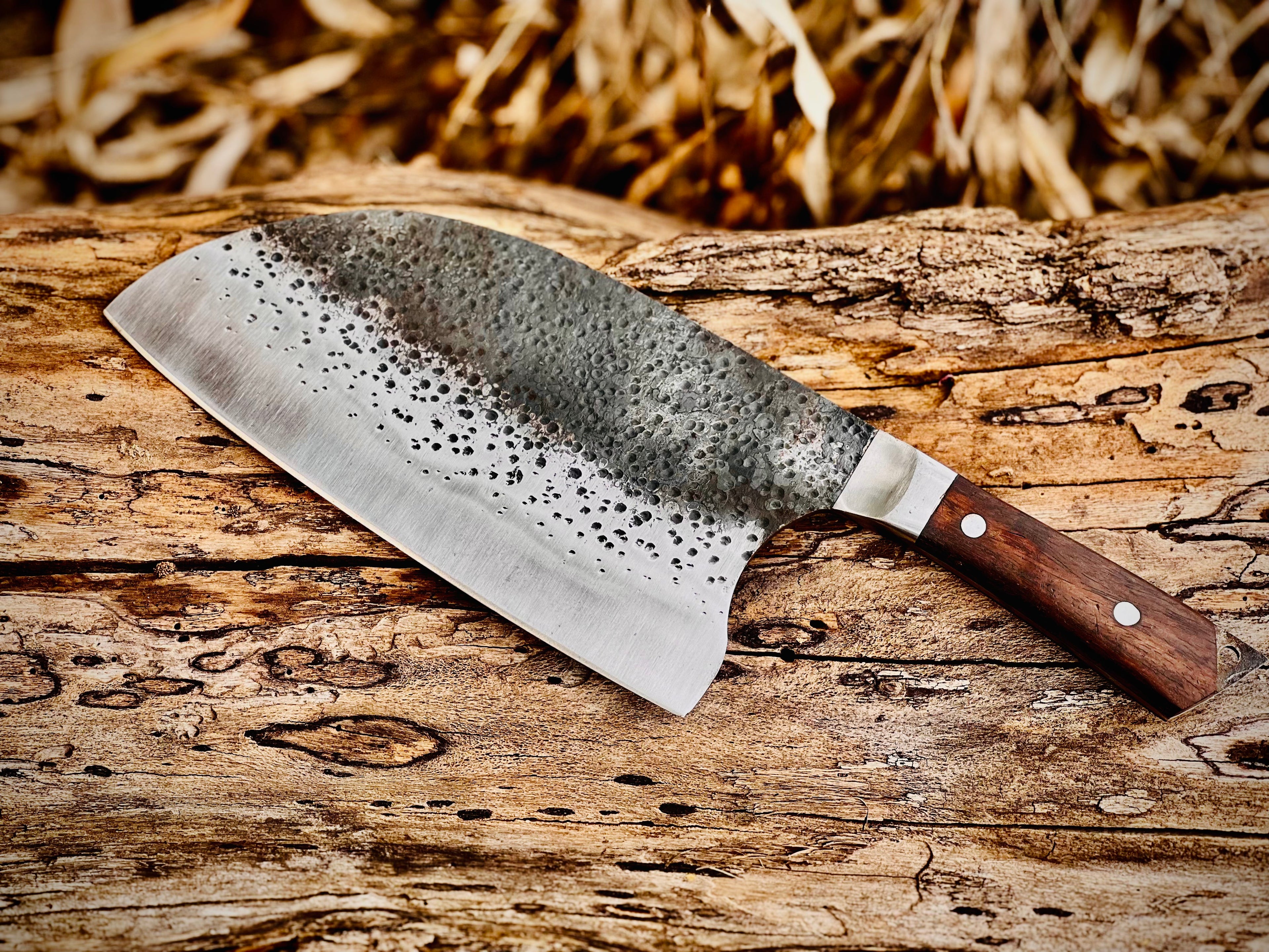 Hand-forged chef's cleaver with rosewood handle