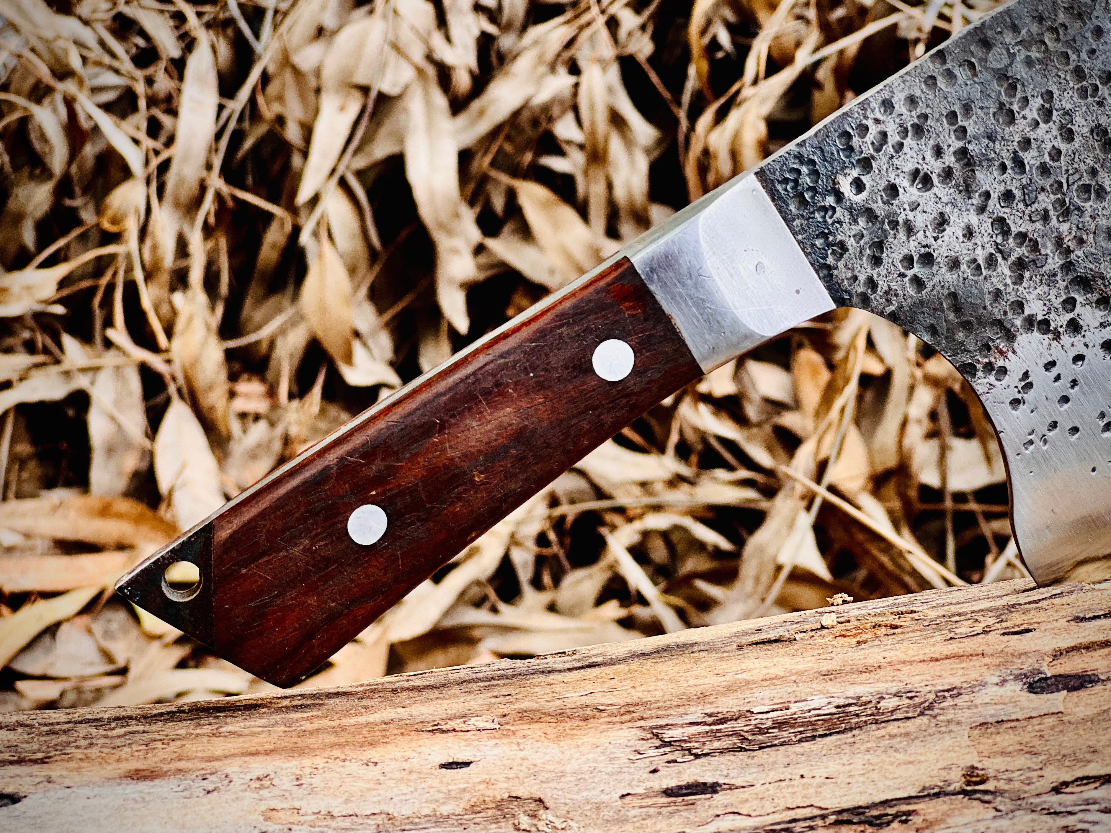 Hand-forged chef's cleaver with rosewood handle