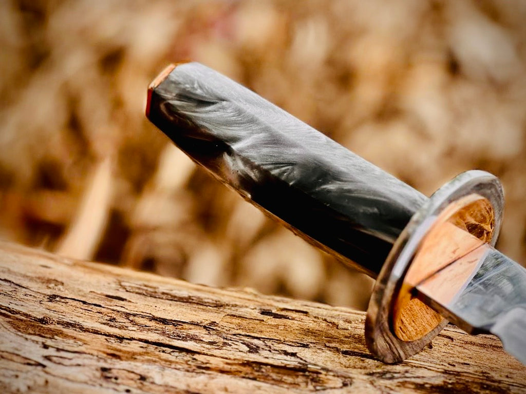 Obsidian hook-blade skinning knife with black handle