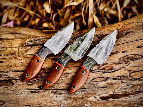 3-piece caping and skinning knife set with rosewood handles