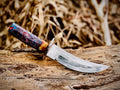 Wildfire Damascus skinning knife with multicolour resin handle
