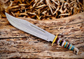 Painted Desert bowie knife with stacked multicolour spacer handle