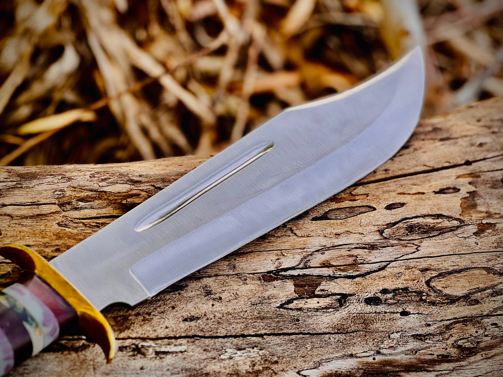 Painted Desert bowie knife with stacked multicolour spacer handle