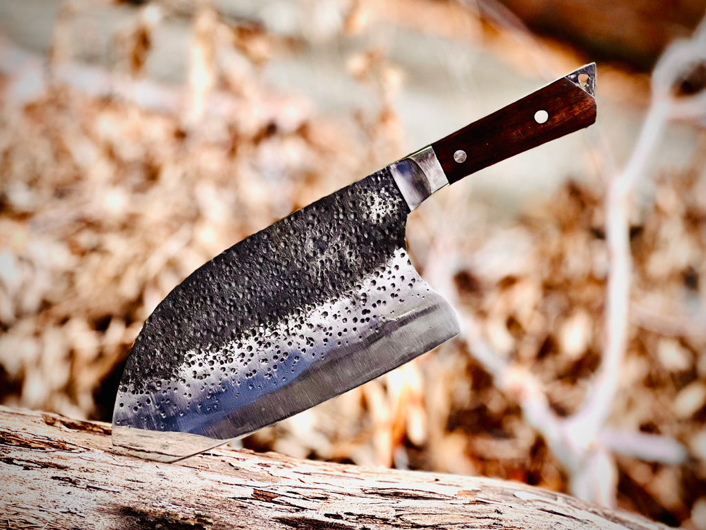 Hand-forged chef's cleaver with rosewood handle