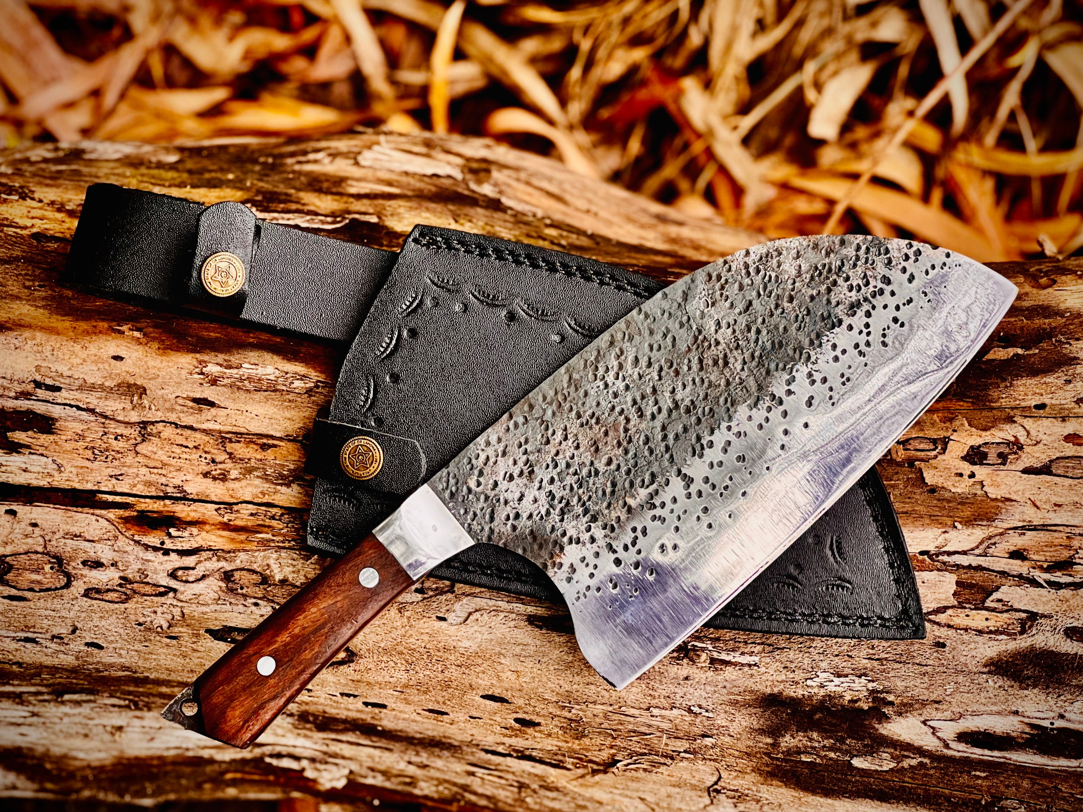 Hand-forged chef's cleaver with rosewood handle