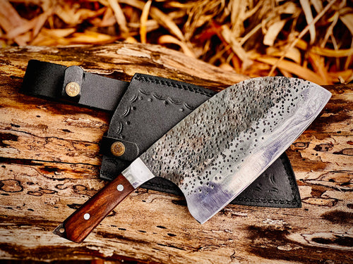 Hand-forged chef's cleaver with rosewood handle
